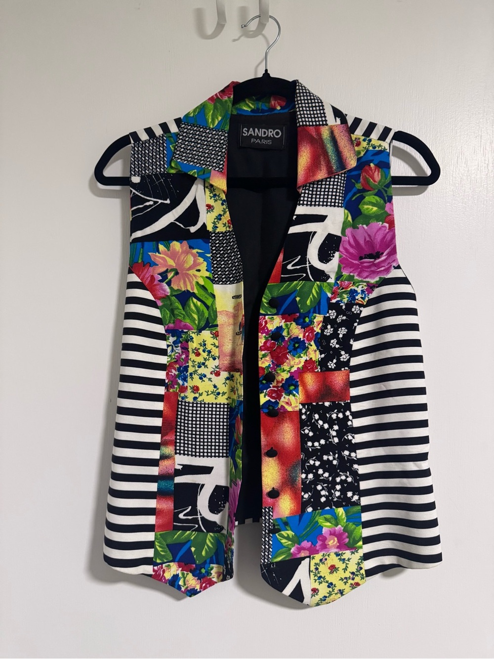 Vintage 90s Sandro Paris Ungaro Multicolor Patchwork Vest Size  M 2 Archive Rare